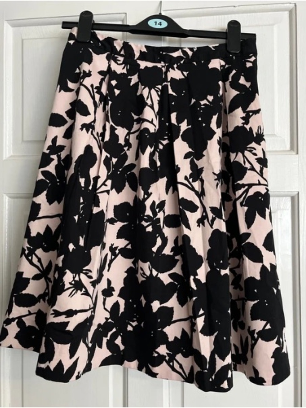Mango Black Floral Full Circle Skirt on Pale Pink